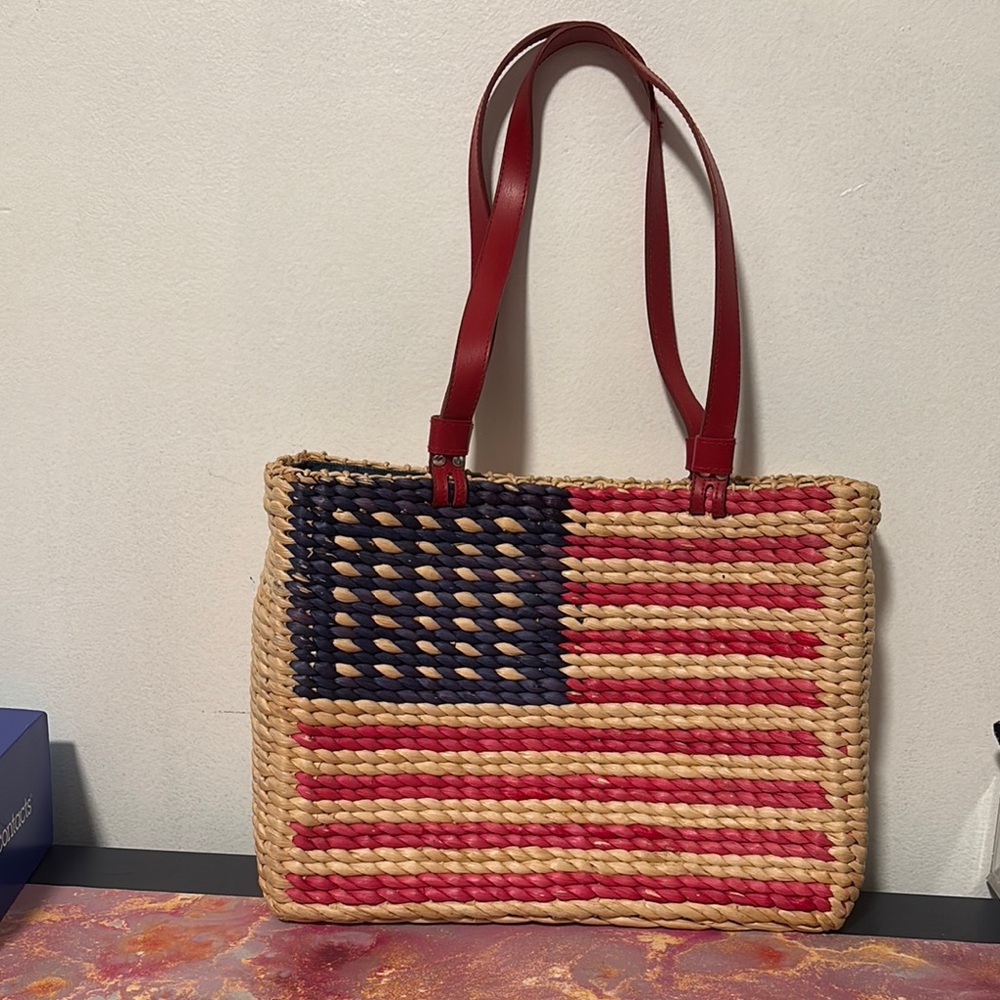 Woven Tote Bag with American Flag Design
